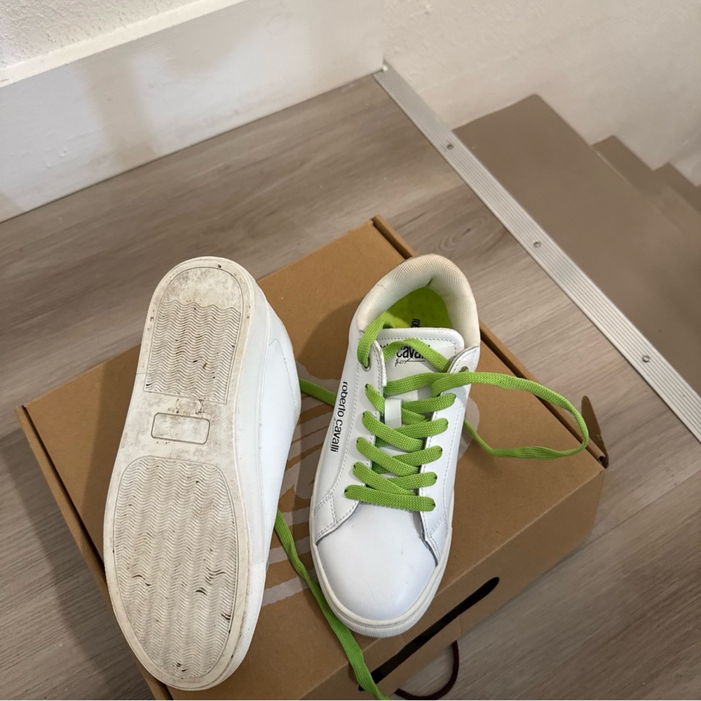 Roberto Cavalli White and Green Sneakers
